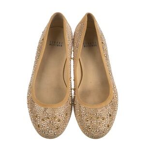 STUART WEITZMAN Suede Crystal Embellishments Ballet Flats Size 8 in Nude Tan